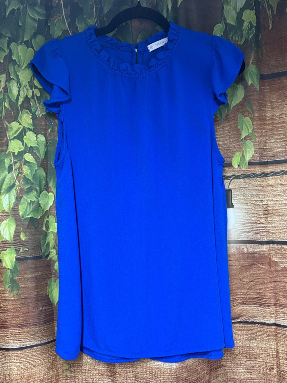 EUC Royal Blue Ruffle Neck Sleeveless Blouse